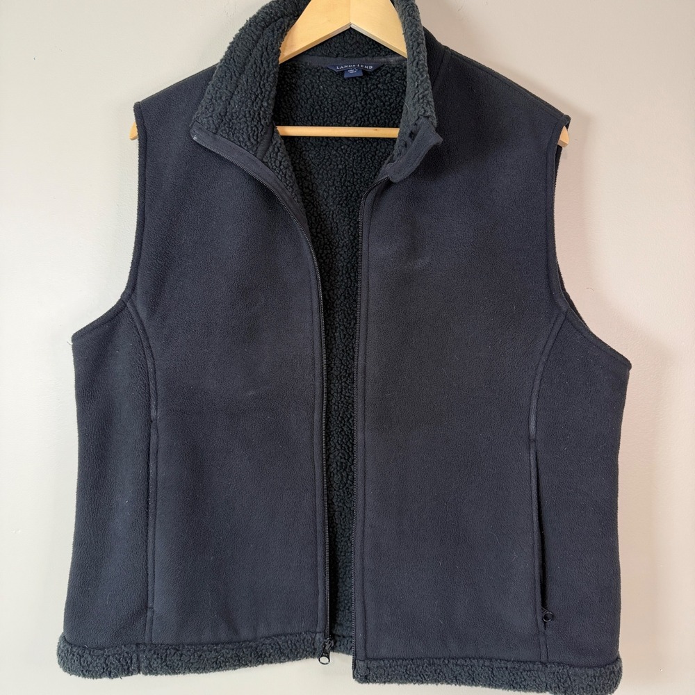 Lands End Fleece Vest Large 14-16 Sherpa Lined Full Zip Outdoors Active Casual